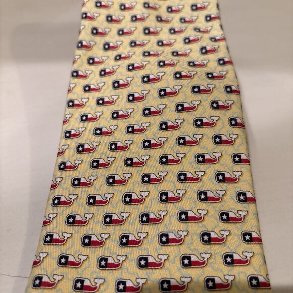 Vineyard Vines Men's Silk Tie Yellow Texas Flag Whale Logo Made In USA Preppy - Picture 2 of 5